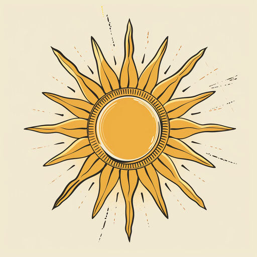 Golden sun tattoo sketch with rays, clipart design