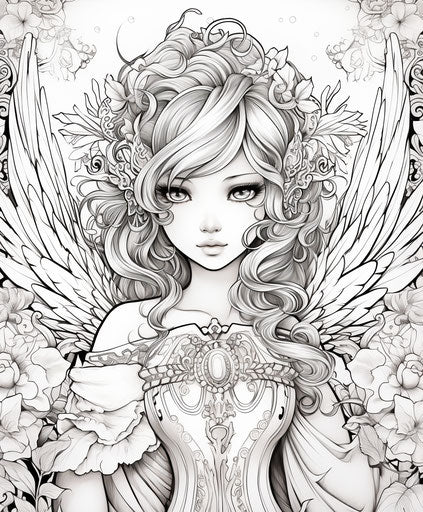 Cartoon girl angel wings manga style detailed costumes