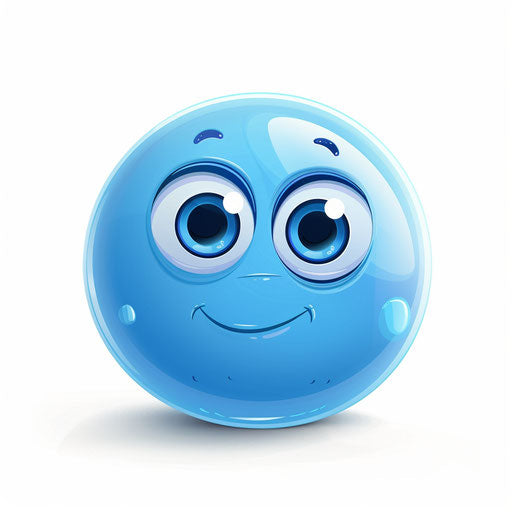 Adorable blue ball with expressive eyes on white background