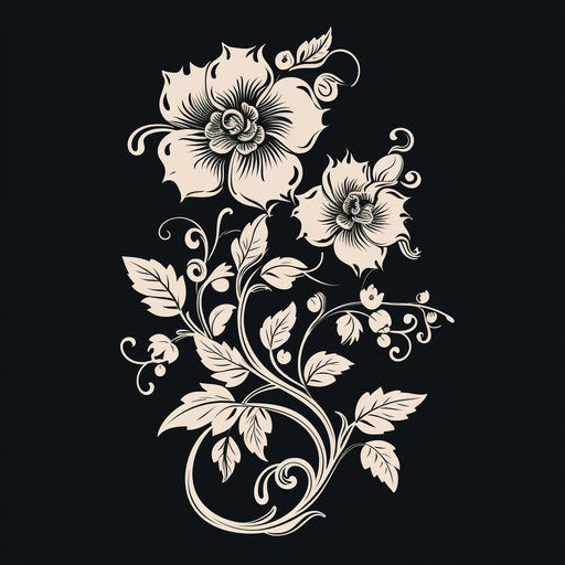 Ornamental flower in black and white, classic tattoo style