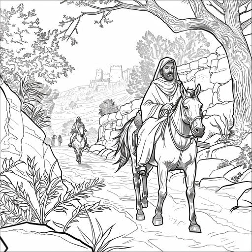 Jesus riding into Jerusalem on a donkey