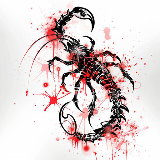 Dynamic sketch of Scorpio constellation accentuated with bursts of bright red