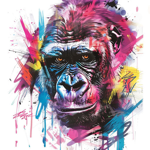 Graffiti style gorilla tattoo art, bold lines and vibrant colors
