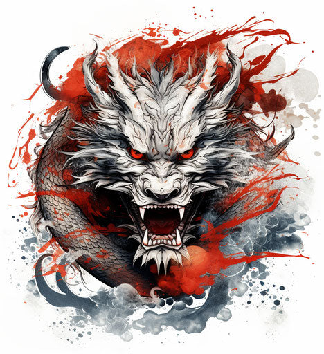 Chinese dragon tattoos on white background