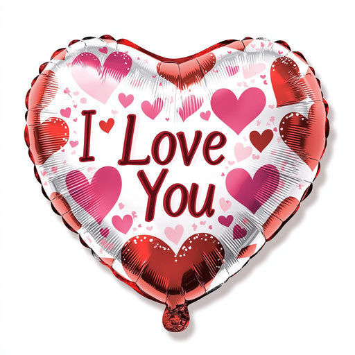 Heart-shaped balloon with red, pink, and white hearts