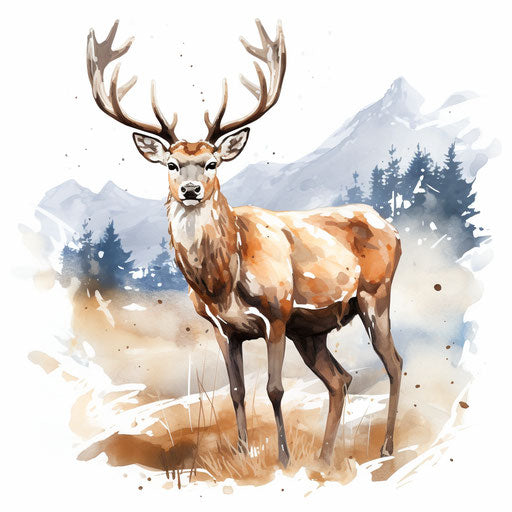 Reindeer clipart in the style of Impressionistic Art, on a white background