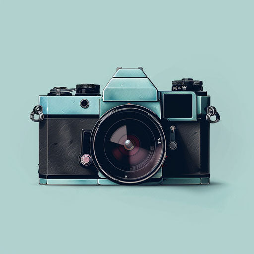 Film camera clipart with flat blue background and light texture