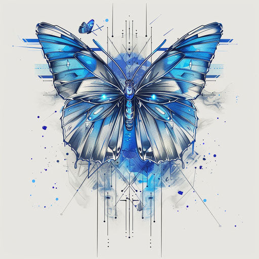 Futuristic blue butterfly with metallic shades