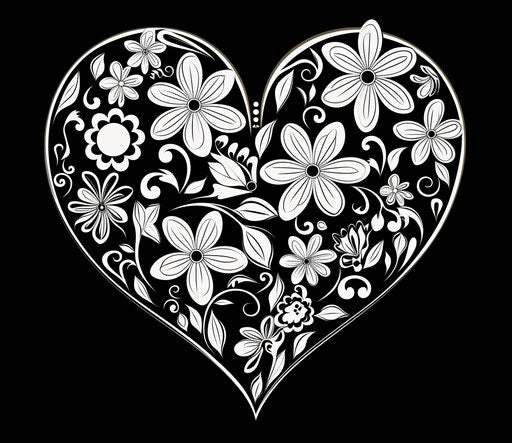 Black and white heart shaped flowers design