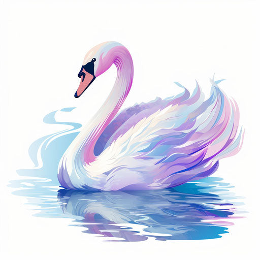 Swan illustration in the style of pastel colors, on white background