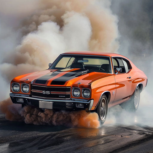 1977 Chevelle SS emerging from orange smoke