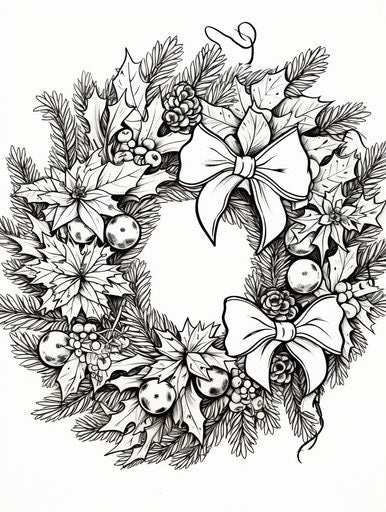 The coloring page for the Christmas wreath