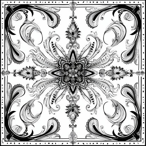 Ornate paisley designs with intricate details, Coloring book page