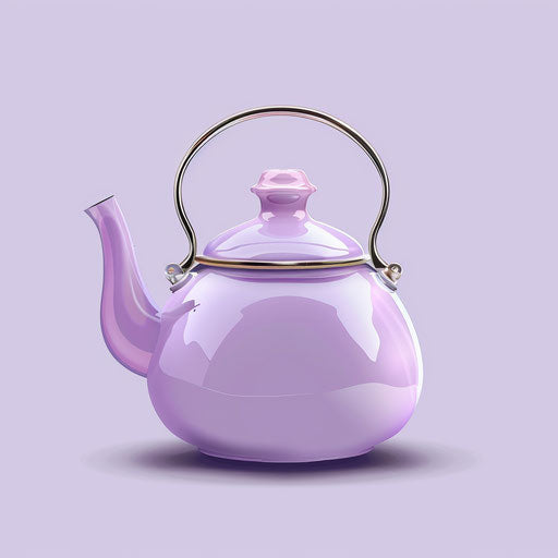 Kettle on flat lavender background with realistic details