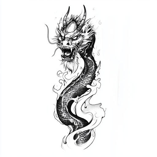 Viking sleeve tattoo sketch with dragon and flames