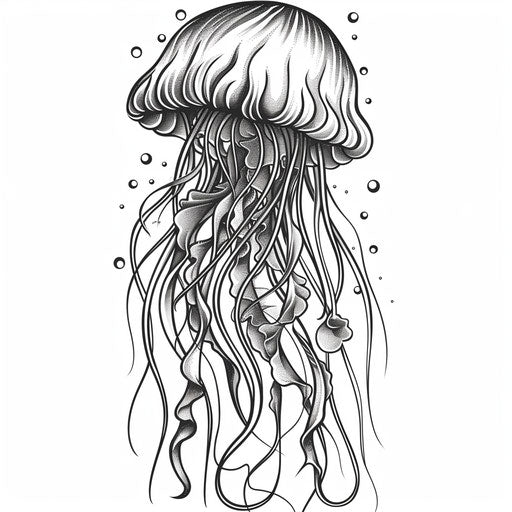 Art nouveau jellyfish tattoo with flowing lines and natural motifs