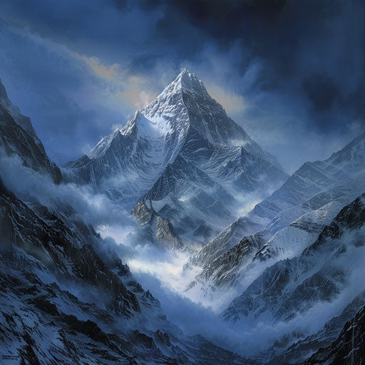 Mount Everest with mist and fog in the valley