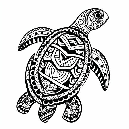 Tribal turtle in black and white pattern for design, Maranao art style, exquisite detail