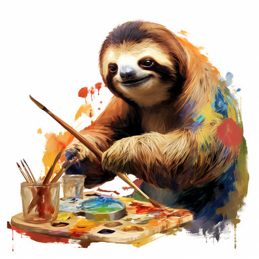 Sloth clipart in the style of Oil painting, on a white background