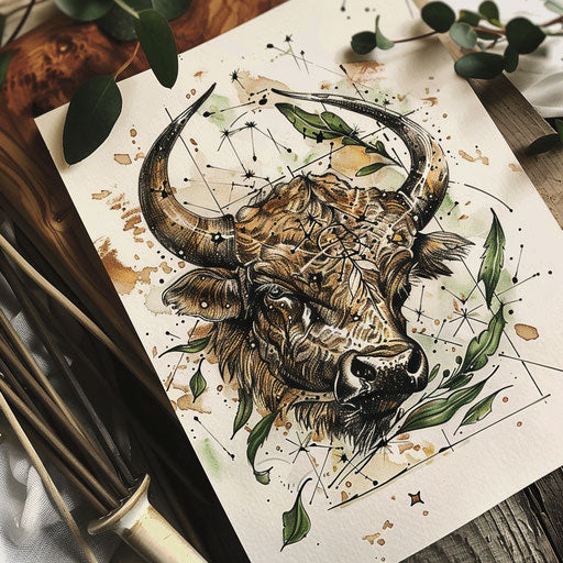 Rustic tattoo sketch of the Taurus constellation