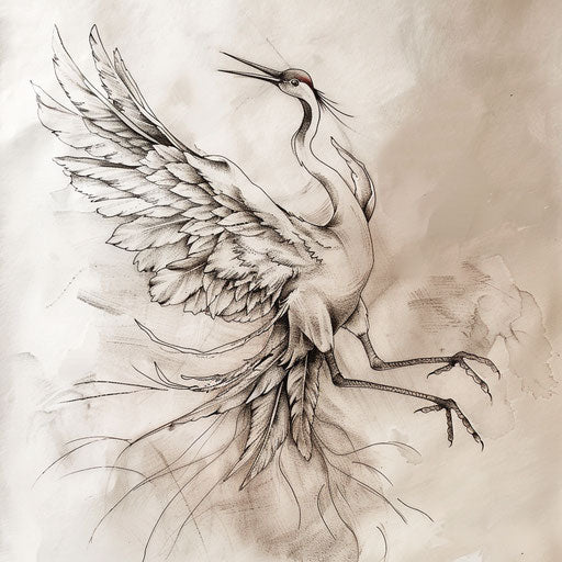 Elegant tattoo of a Korean crane bird, symbol of longevity and peace