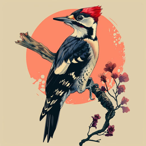 Woodpecker clipart in photo realistic style on a flat random background