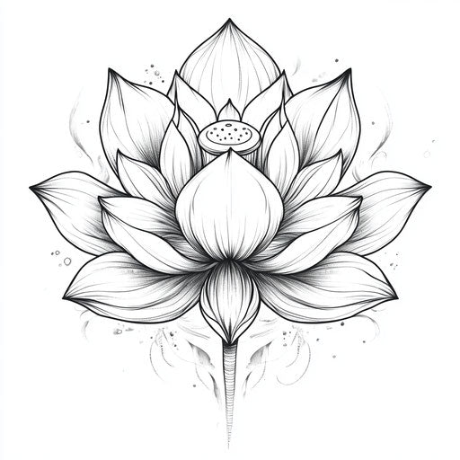 Flat tattoo sketch of lotus flower with delicate shading on white