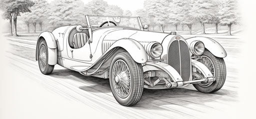 Bugatti car Coloring Pages, realistic use of light and color