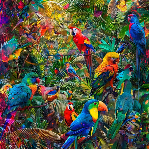 Tropical birds in the rainforest