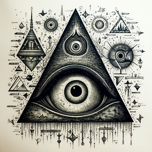 All-seeing eye with triangle, whimsical grotesque style