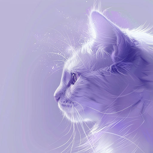 Realistic kitten on flat lavender background with precise details