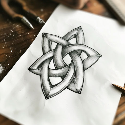 Celtic knot tattoo design in black and gray on white paper