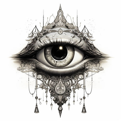 Dark eye in cyberpunk style on white and black background