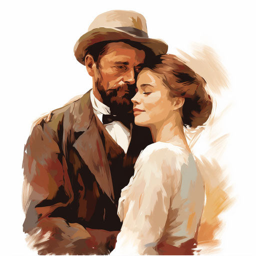 Couple in vector PNG in the style of Impressionistic Art, on a white background