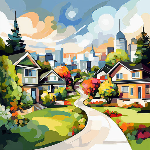 Neighborhood clipart in the style of Impressionistic Art