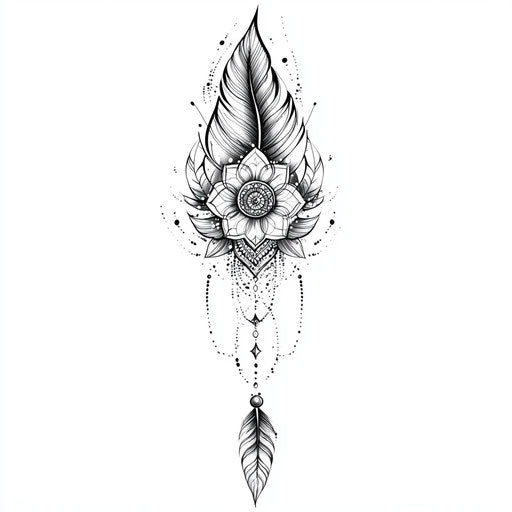 Flat tattoo sketch for females with mandala and feather