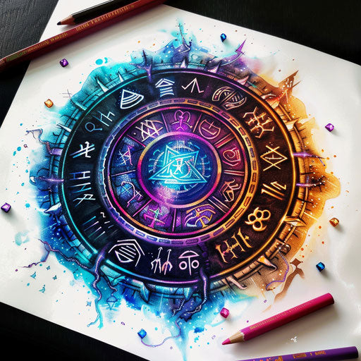 Spell circle with ancient runes and vibrant colors