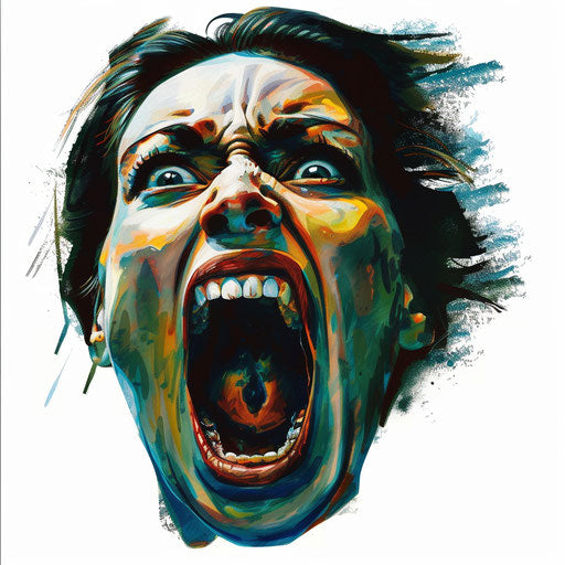 Clipart of scream in photo realistic style with a flat random background, glossy finish and sharp outlines