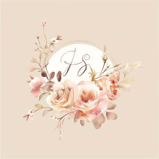 Elegant wedding logo with floral elements and soft pastel background