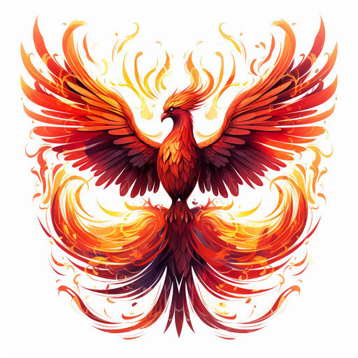 Phoenix illustration in the style of Chiaroscuro Art, on white background