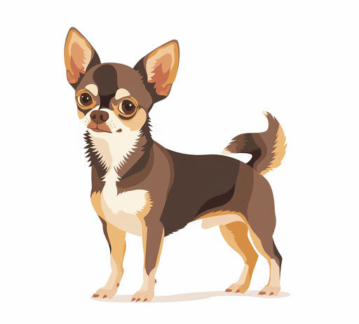 Chihuahua on white background, light maroon and dark gold style