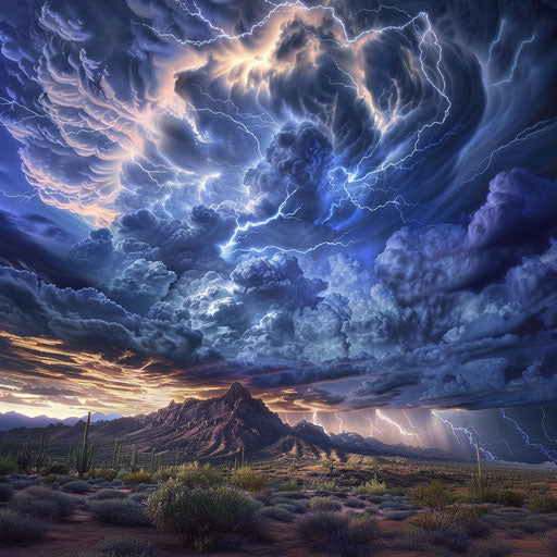 Camelback Mountain with monsoon clouds and lightning