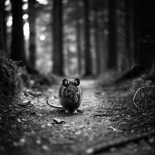 Brown rat exploring a forest path