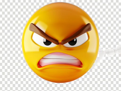 Yellow face of anger on transparent background in meme style