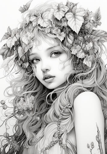 Adult coloring pages, feminine themes, etchings, fairycore, polished metamorphosis