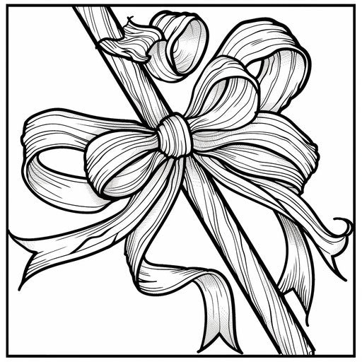 Candy cane with festive ribbon. Coloring book page