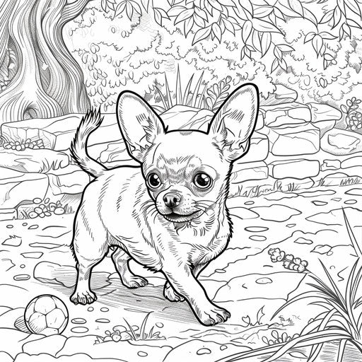 Chihuahua playing with a ball in a park