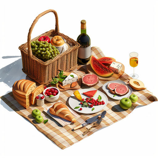 Realistic picnic clip art on a flat white background