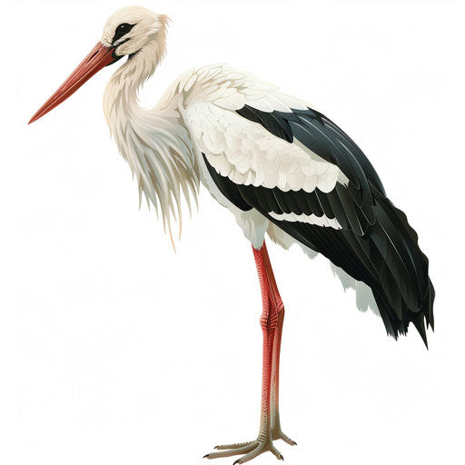 Stork clipart in photorealistic style on flat white background