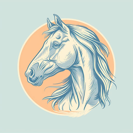 Stylish horse logo with a hand-drawn horse head and a light blue background
